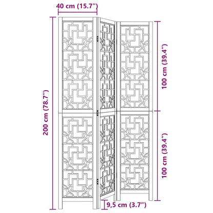 Room Divider 3 Panels Brown Solid Wood Paulownia