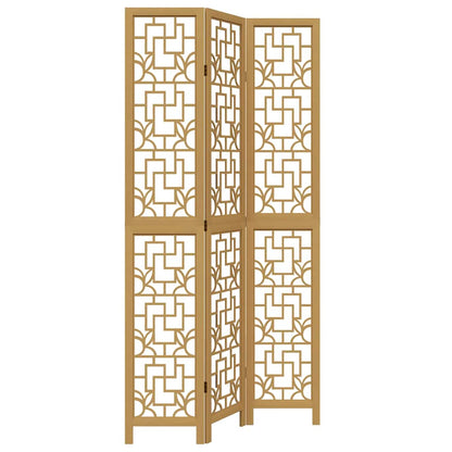 Room Divider 3 Panels Brown Solid Wood Paulownia