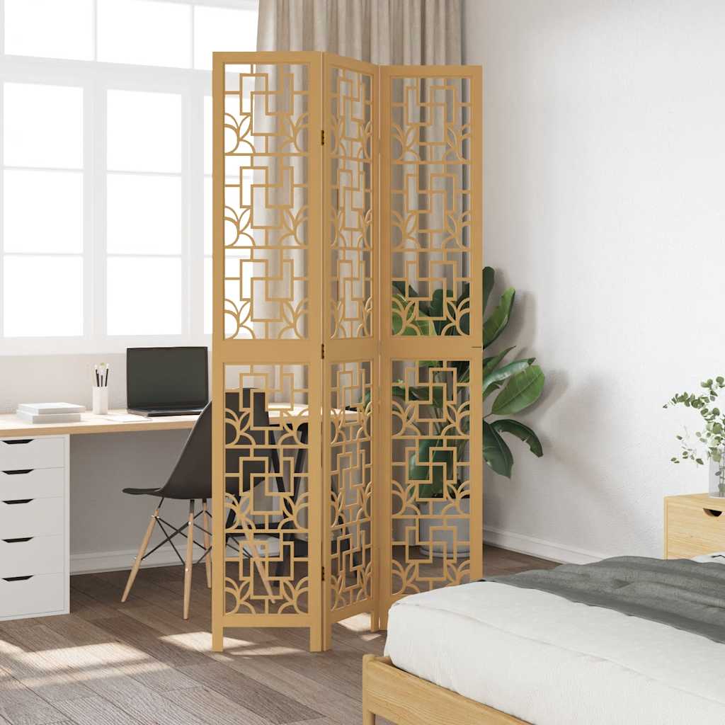 Room Divider 3 Panels Brown Solid Wood Paulownia