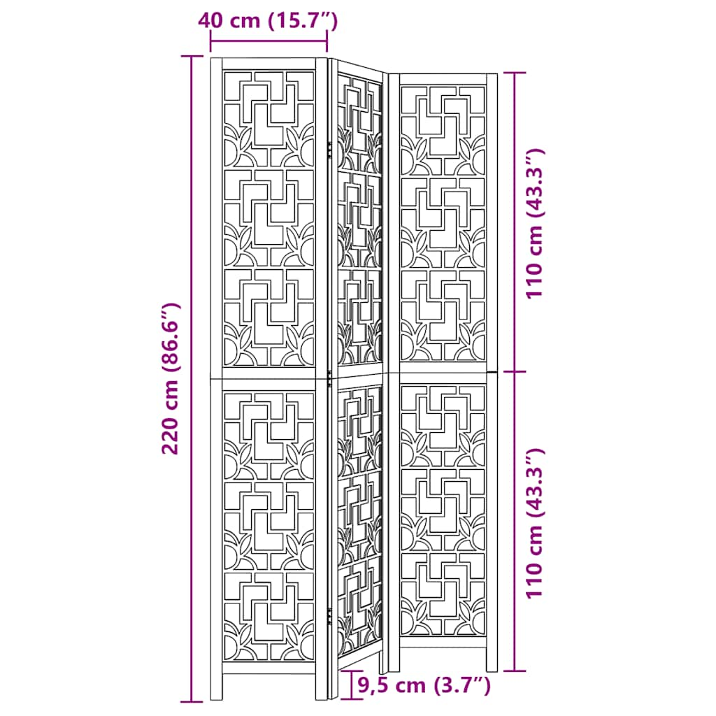 Room Divider 3 Panels Brown Solid Wood Paulownia