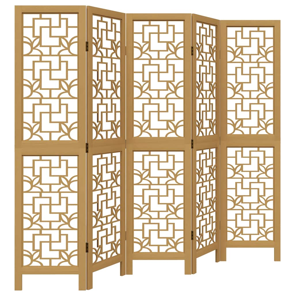 Room Divider 5 Panels Brown Solid Wood Paulownia