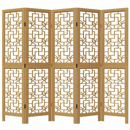 Room Divider 5 Panels Brown Solid Wood Paulownia