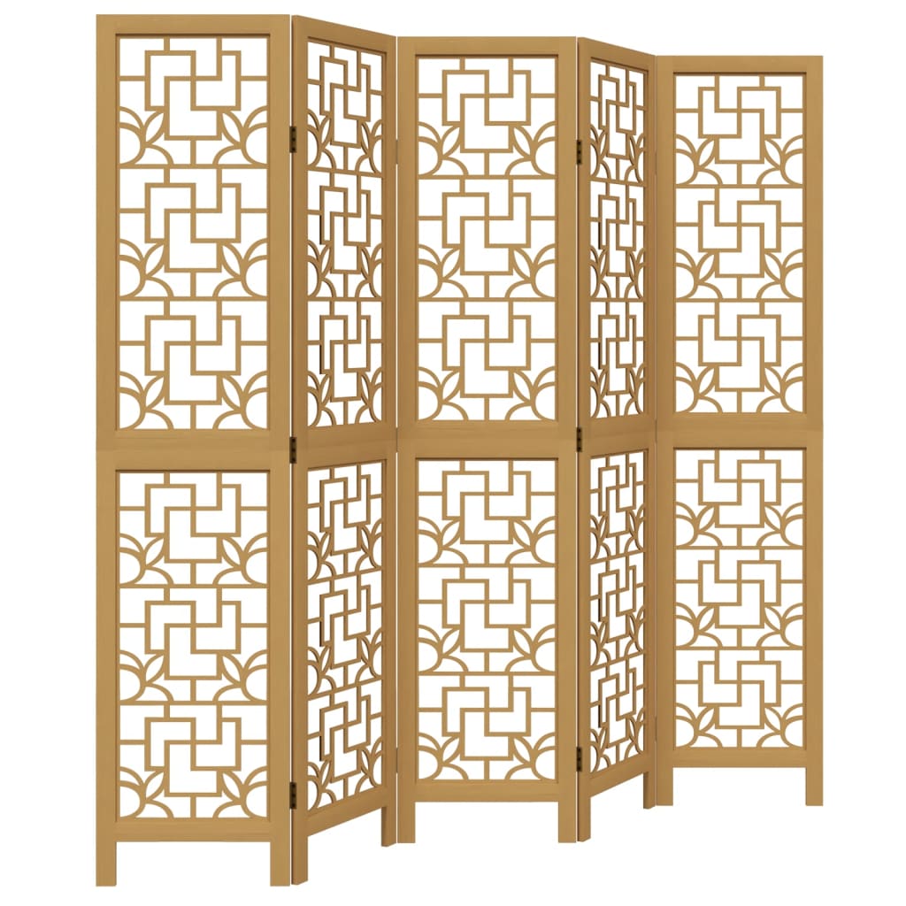 Room Divider 5 Panels Brown Solid Wood Paulownia