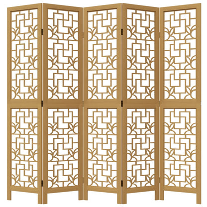 Room Divider 5 Panels Brown Solid Wood Paulownia