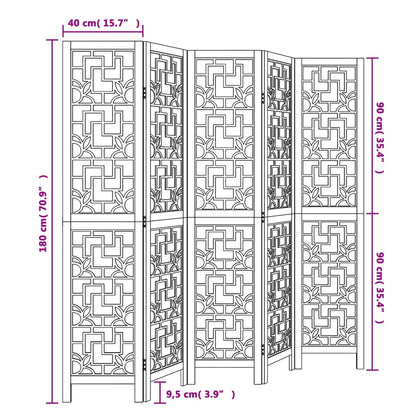 Room Divider 5 Panels Brown Solid Wood Paulownia