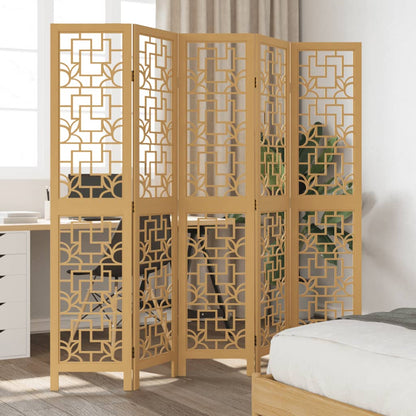 Room Divider 5 Panels Brown Solid Wood Paulownia