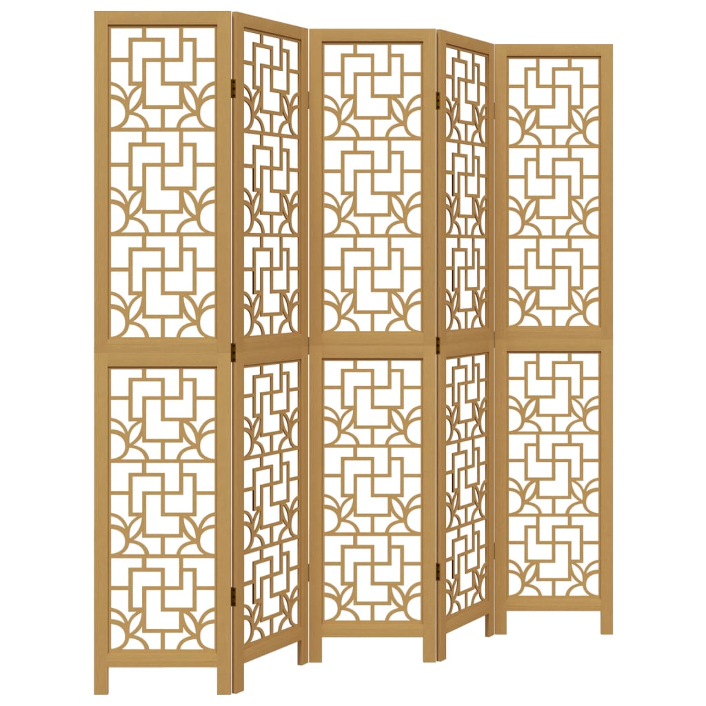 Room Divider 5 Panels Brown Solid Wood Paulownia