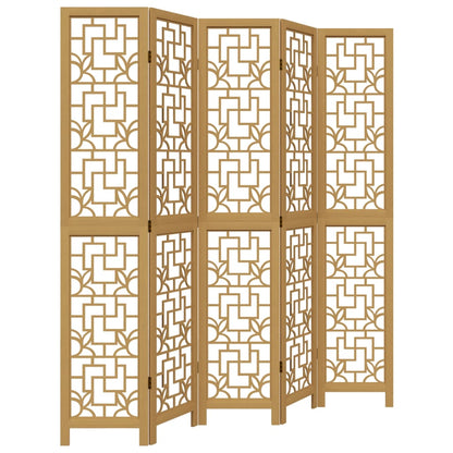 Room Divider 5 Panels Brown Solid Wood Paulownia