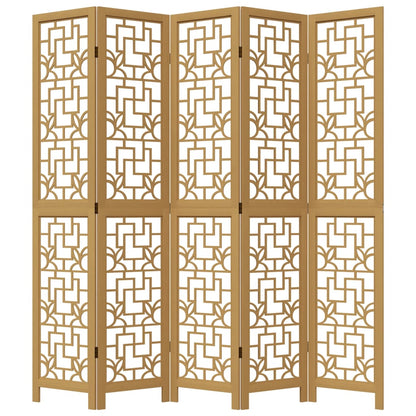 Room Divider 5 Panels Brown Solid Wood Paulownia