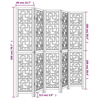 Room Divider 5 Panels Brown Solid Wood Paulownia