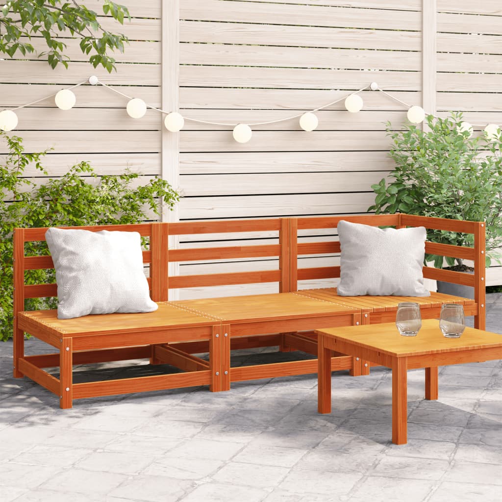 Garden Sofa 3-Seater Wax Brown Solid Wood Pine