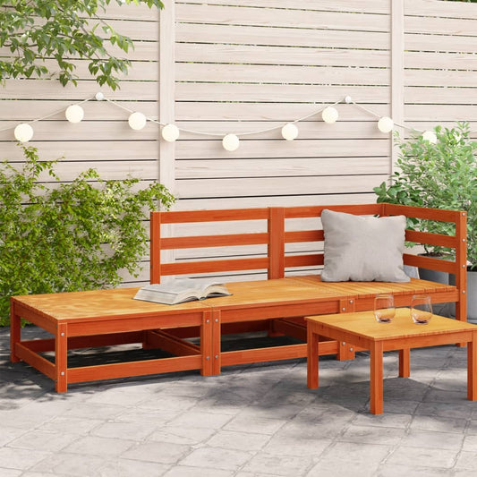 Garden Sofa with Footstool 2-Seater Wax Brown Solid Wood Pine