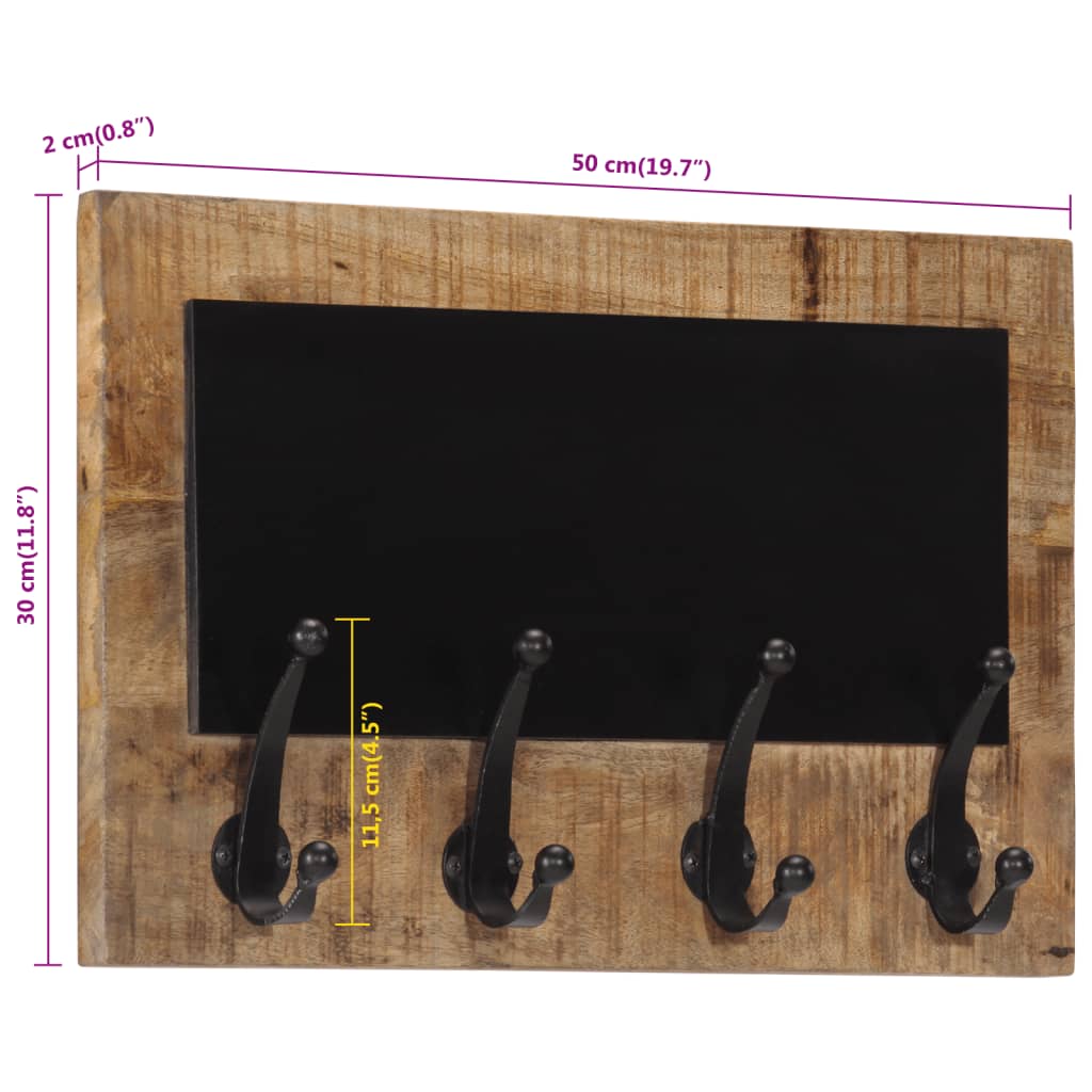 Wall-mounted Coat Racks with 4 Hooks 2 pcs Solid Wood Mango