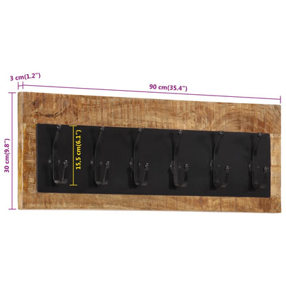 Wall-mounted Coat Rack with 6 Hooks Solid Wood Mango