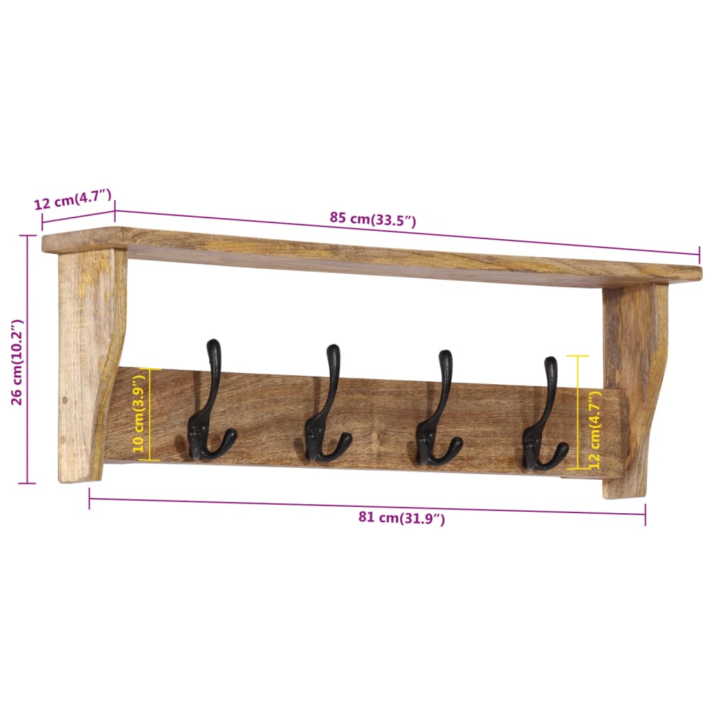 Wall-mounted Coat Rack with 4 Hooks Solid Wood Mango