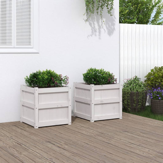 Garden Planters 2 pcs White Solid Wood Pine