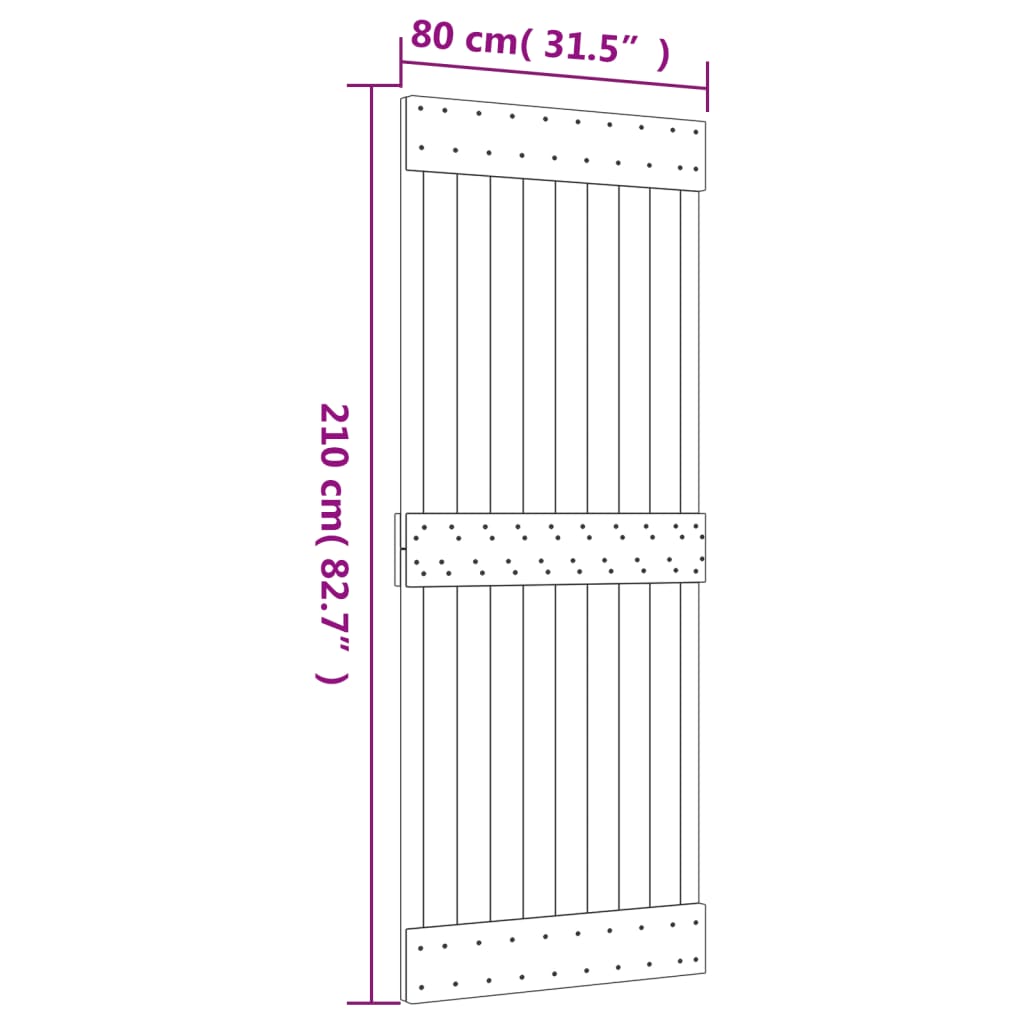 Sliding Door with Hardware Set 80x210 cm Solid Wood Pine