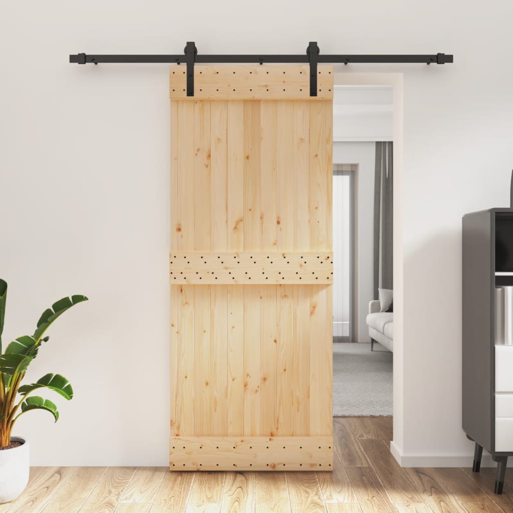 Sliding Door with Hardware Set 85x210 cm Solid Wood Pine