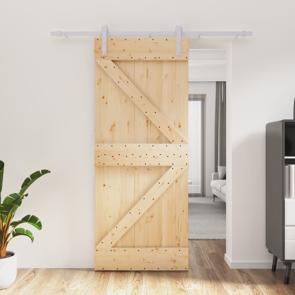 Sliding Door with Hardware Set 85x210 cm Solid Wood Pine