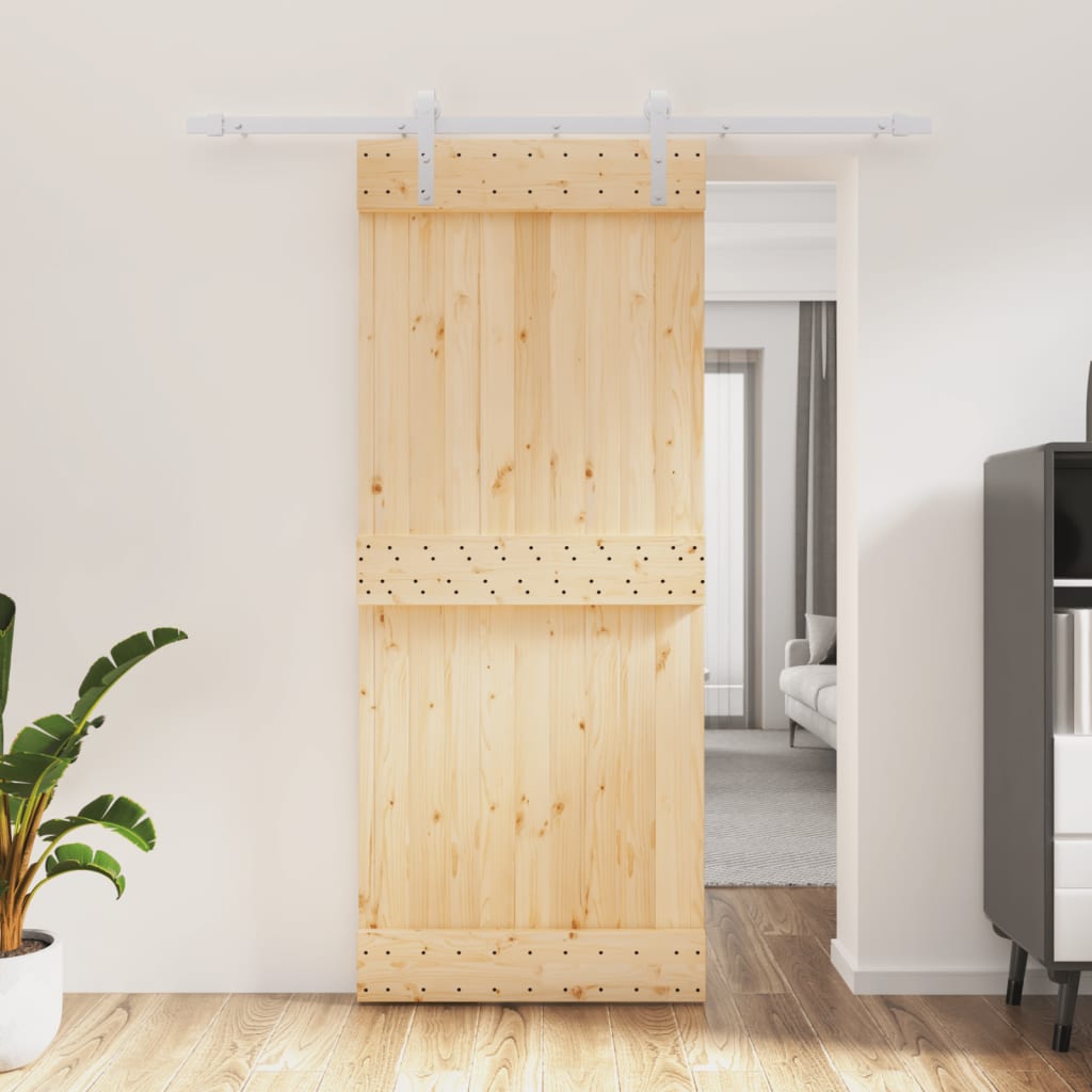 Sliding Door with Hardware Set 85x210 cm Solid Wood Pine