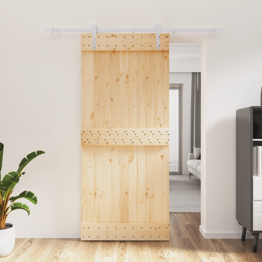 Sliding Door with Hardware Set 90x210 cm Solid Wood Pine