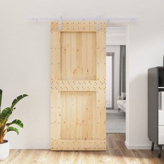 Sliding Door with Hardware Set 90x210 cm Solid Wood Pine