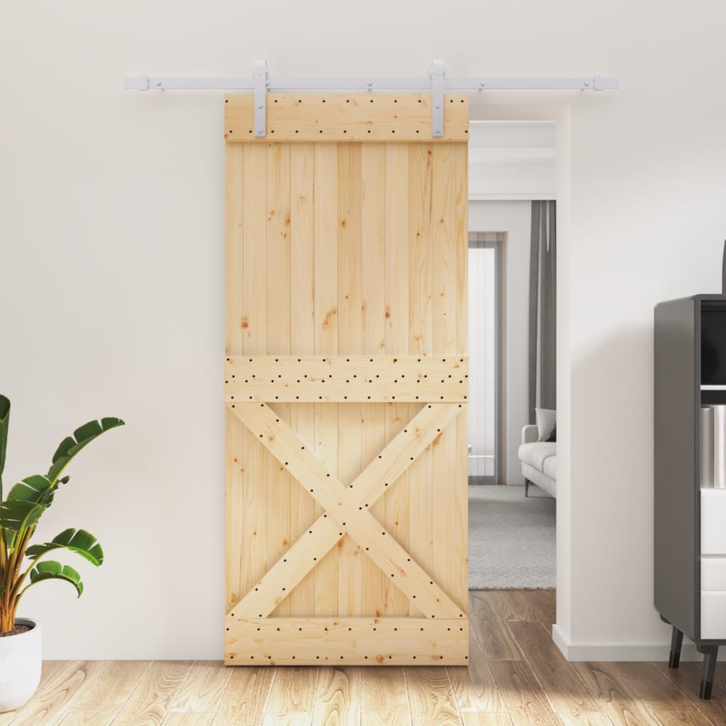 Sliding Door with Hardware Set 90x210 cm Solid Wood Pine