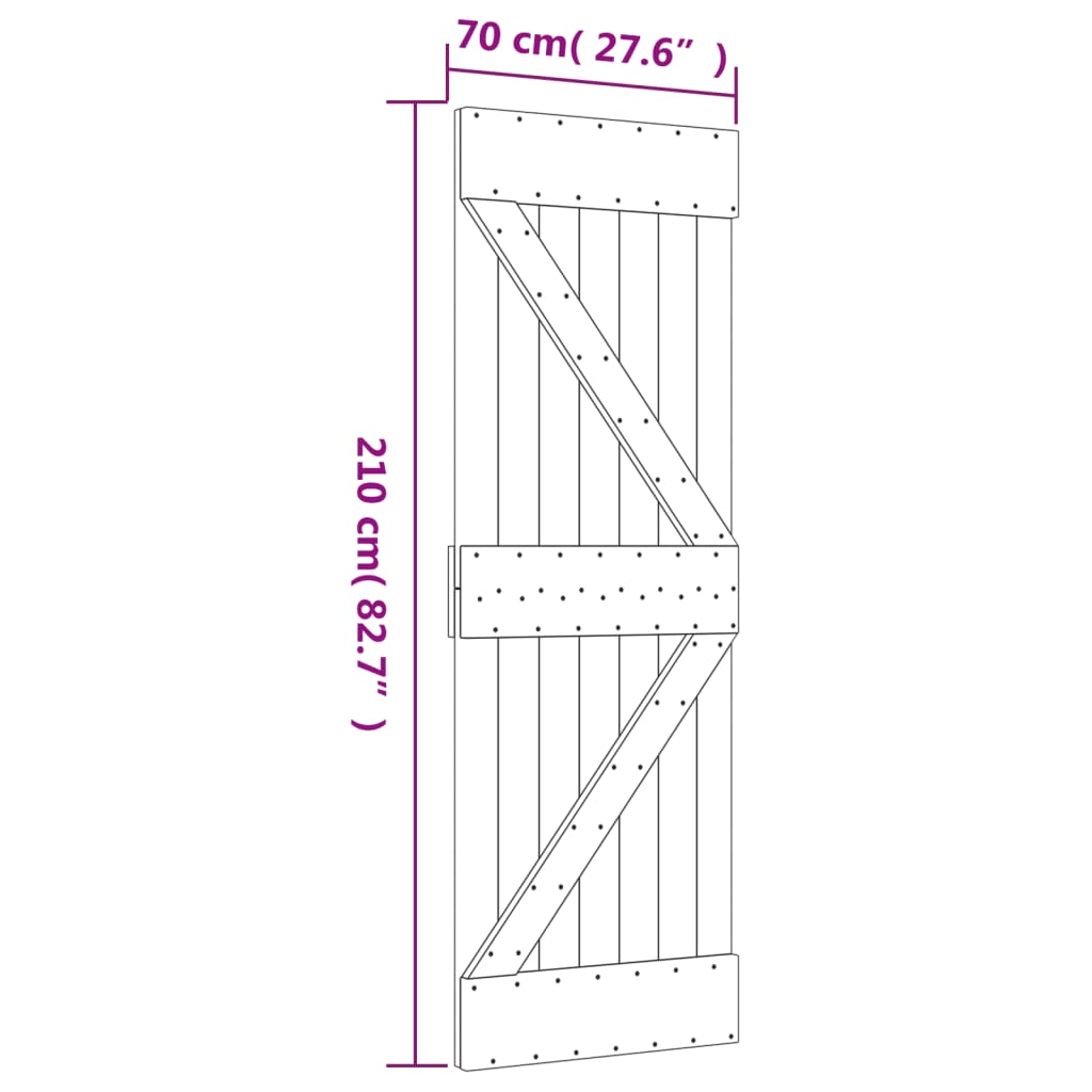 Sliding Door with Hardware Set 70x210 cm Solid Wood Pine