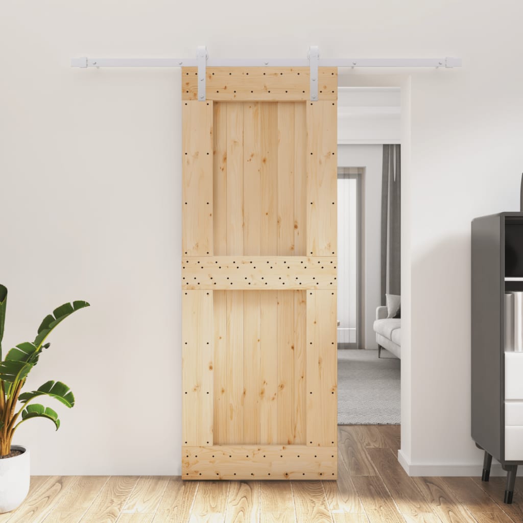 Sliding Door with Hardware Set 80x210 cm Solid Wood Pine