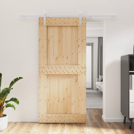 Sliding Door with Hardware Set 95x210 cm Solid Wood Pine