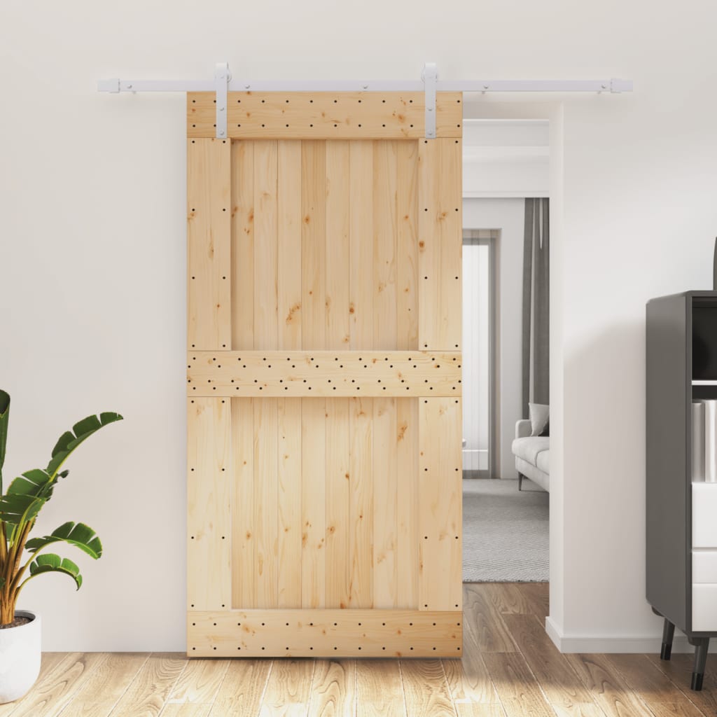 Sliding Door with Hardware Set 100x210 cm Solid Wood Pine