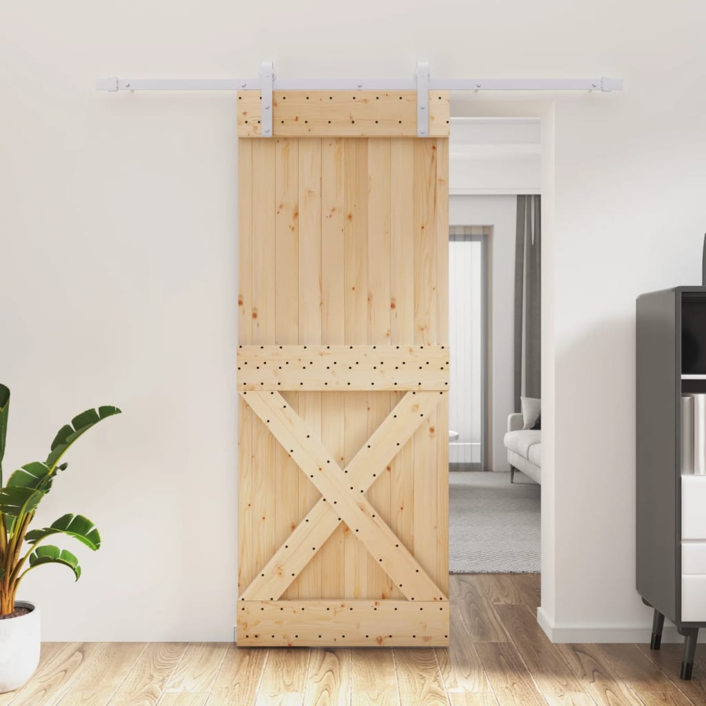 Sliding Door with Hardware Set 80x210 cm Solid Wood Pine