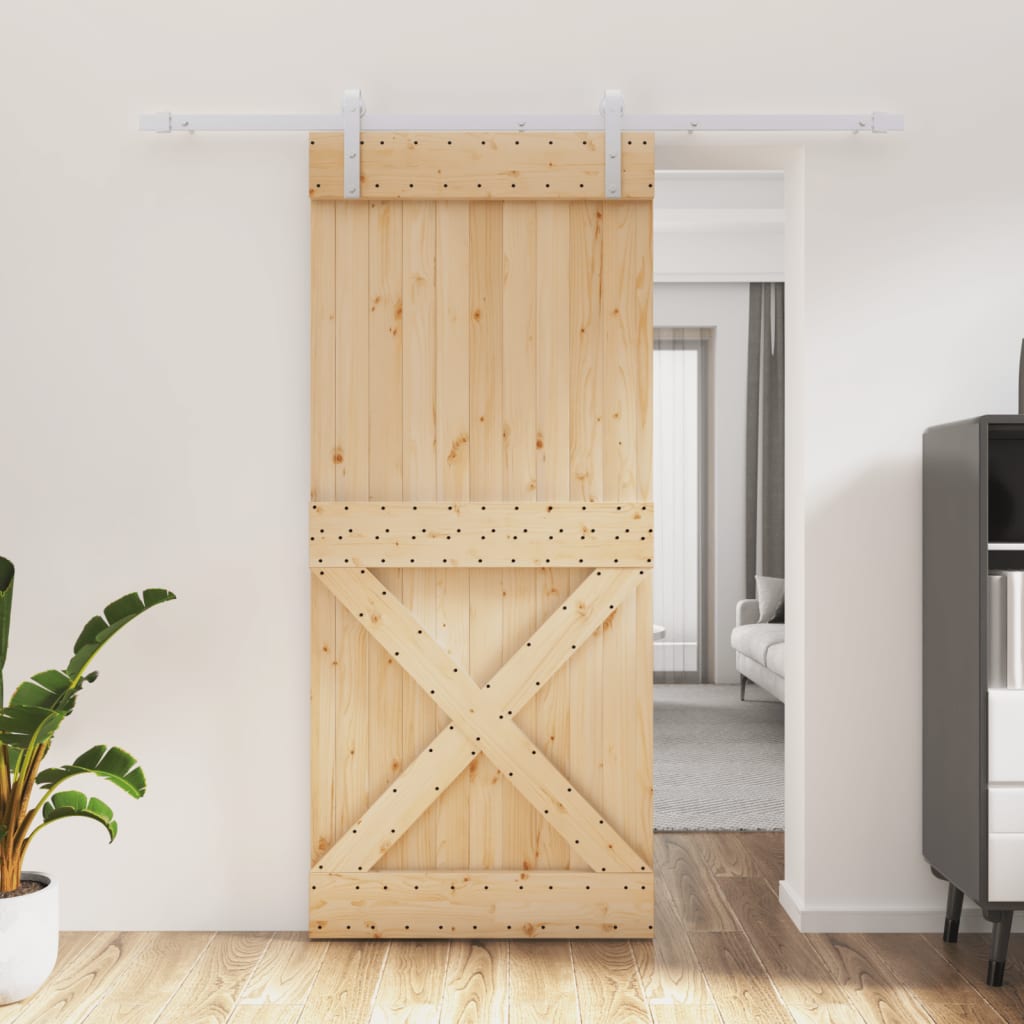 Sliding Door with Hardware Set 90x210 cm Solid Wood Pine