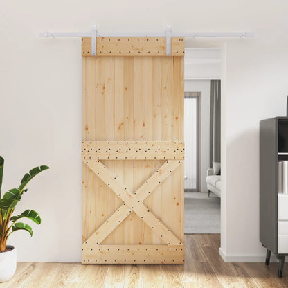 Sliding Door with Hardware Set 95x210 cm Solid Wood Pine