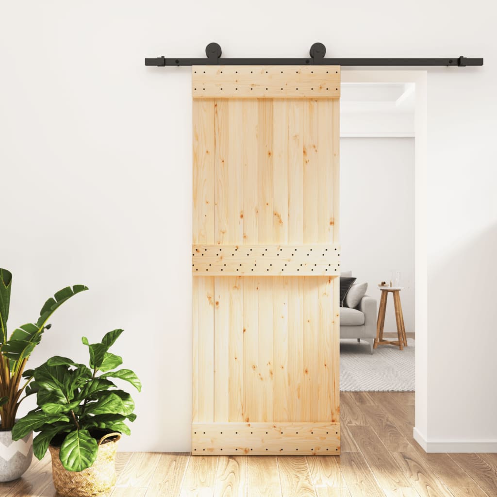 Sliding Door with Hardware Set 80x210 cm Solid Wood Pine