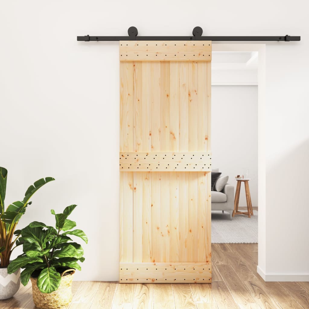 Sliding Door with Hardware Set 80x210 cm Solid Wood Pine