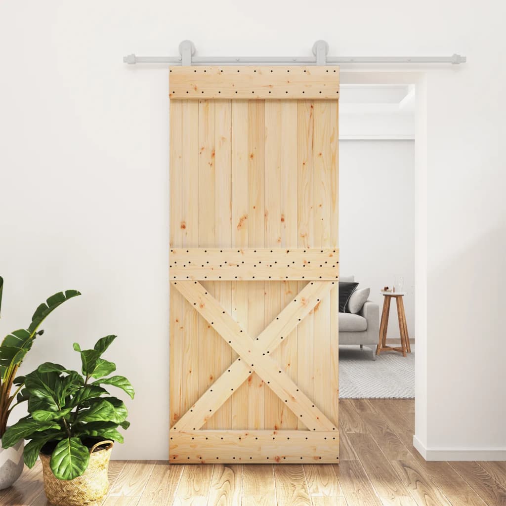 Sliding Door with Hardware Set 90x210 cm Solid Wood Pine