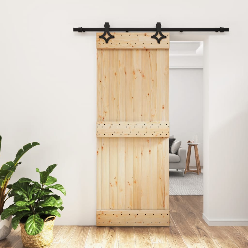 Sliding Door with Hardware Set 80x210 cm Solid Wood Pine