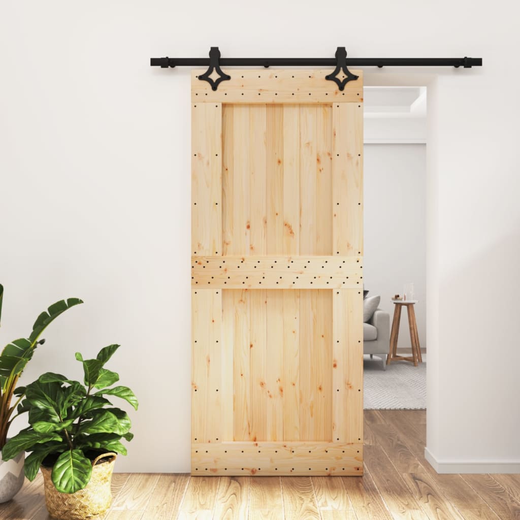 Sliding Door with Hardware Set 90x210 cm Solid Wood Pine