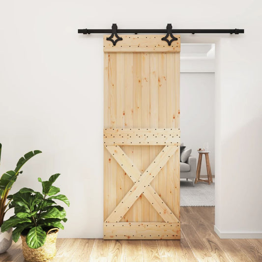 Sliding Door with Hardware Set 80x210 cm Solid Wood Pine