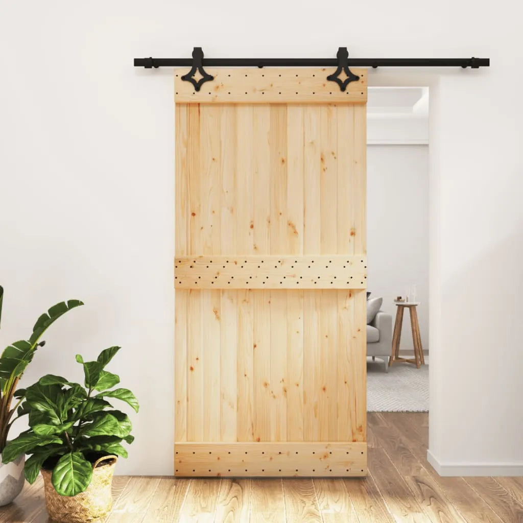 Sliding Door with Hardware Set 100x210 cm Solid Wood Pine