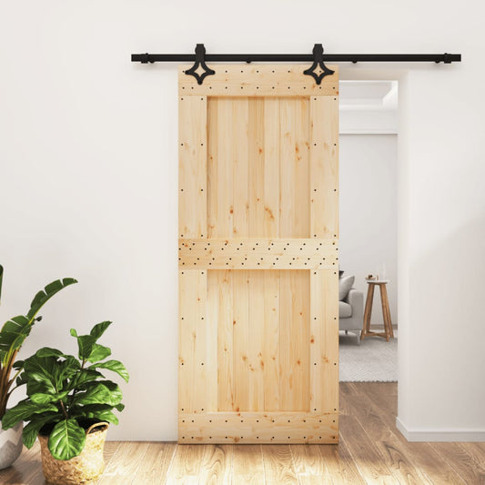 Sliding Door with Hardware Set 90x210 cm Solid Wood Pine