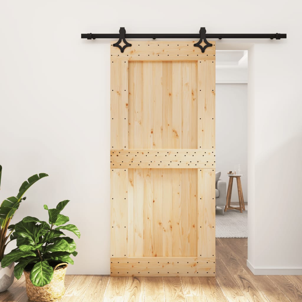 Sliding Door with Hardware Set 95x210 cm Solid Wood Pine