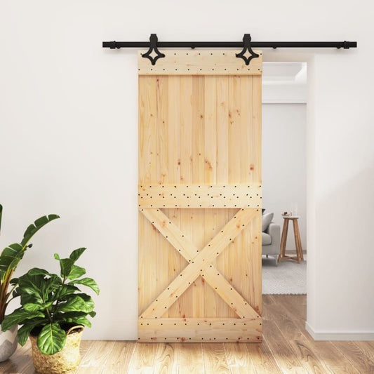 Sliding Door with Hardware Set 90x210 cm Solid Wood Pine