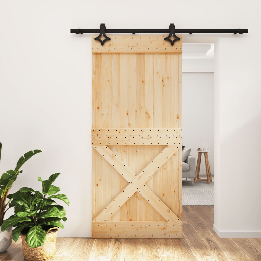 Sliding Door with Hardware Set 95x210 cm Solid Wood Pine