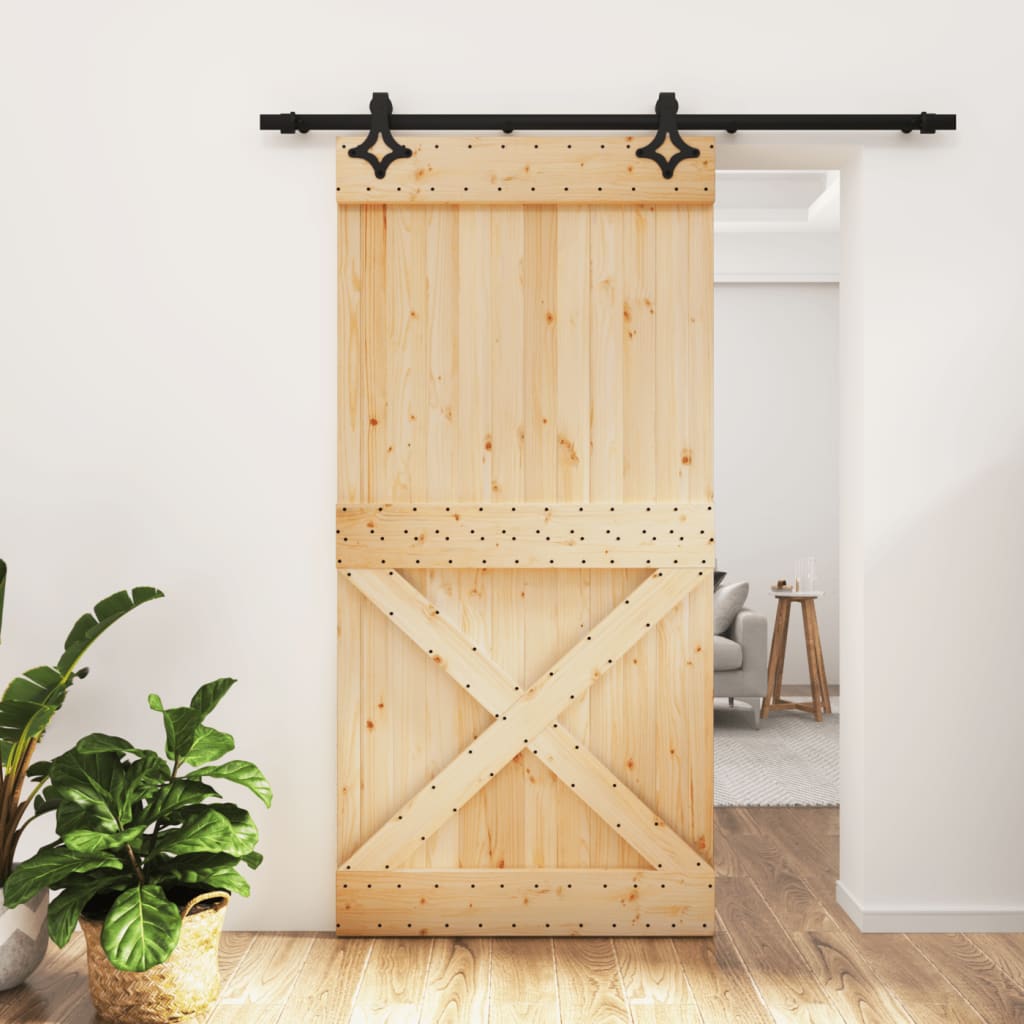 Sliding Door with Hardware Set 100x210 cm Solid Wood Pine