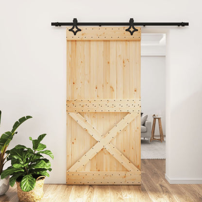 Sliding Door with Hardware Set 100x210 cm Solid Wood Pine