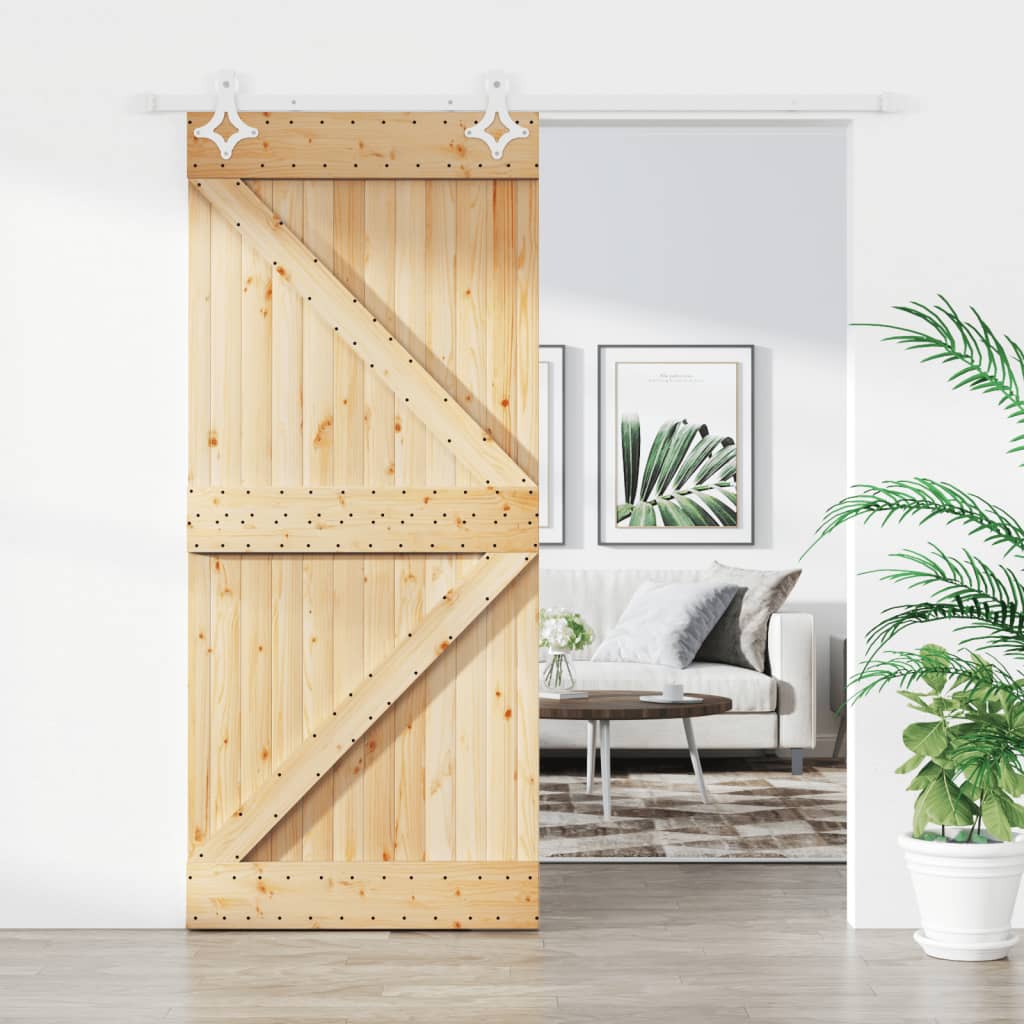 Sliding Door with Hardware Set 90x210 cm Solid Wood Pine