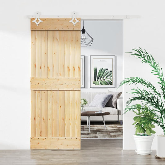 Sliding Door with Hardware Set 80x210 cm Solid Wood Pine