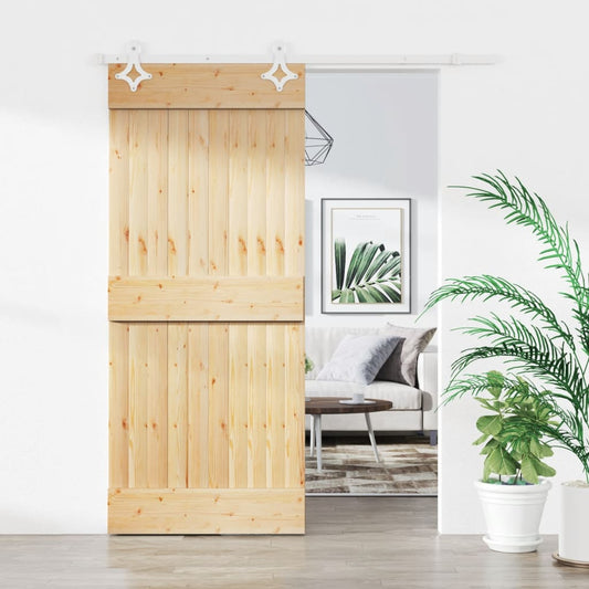 Sliding Door with Hardware Set 90x210 cm Solid Wood Pine